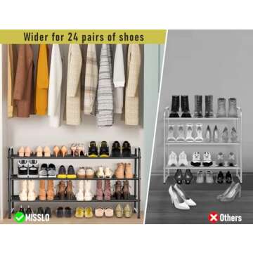 MISSLO 3-Tier Long Shoe Rack for Closet Shoe Organizer for Closet Floor Entryway Storage Stackable W...