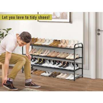 MISSLO 3-Tier Long Shoe Rack for Closet Shoe Organizer for Closet Floor Entryway Storage Stackable Wide Shoe Shelf Stores 24 Pairs of Men Sneakers, Black