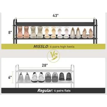 MISSLO 3-Tier Long Shoe Rack for Closet Shoe Organizer for Closet Floor Entryway Storage Stackable Wide Shoe Shelf Stores 24 Pairs of Men Sneakers, Black