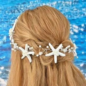 Unicra Starfish Bride Wedding Hair Vine Pearl Bridal Headband Headpiece Beach Wedding Hair Accessories for Women and Girls (A Silver)