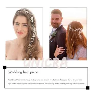 Unicra Starfish Bride Wedding Hair Vine Pearl Bridal Headband Headpiece Beach Wedding Hair Accessories for Women and Girls (A Silver)