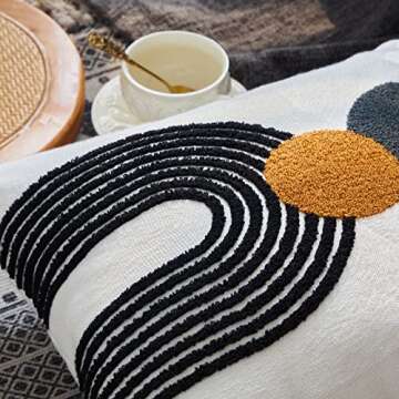 Boho Stylish Accent Throw Pillow Covers 18x18 Tribe Modern Round Arched Geometric Decorative Abstract Pillowcase for Bed Couch Living Room,1 PC,Tan and Black