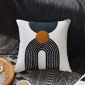 Boho Stylish Accent Throw Pillow Covers 18x18 Tribe Modern Round Arched Geometric Decorative Abstract Pillowcase for Bed Couch Living Room,1 PC,Tan and Black