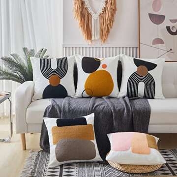 Boho Stylish Accent Throw Pillow Covers 18x18 Tribe Modern Round Arched Geometric Decorative Abstract Pillowcase for Bed Couch Living Room,1 PC,Tan and Black