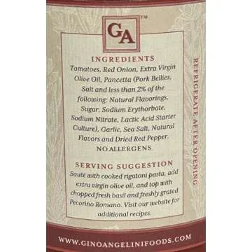 Gino Angelini Pasta Sauce - AMATRICIANA, Italian Tomato & Savory Bacon, 24 Ounces, Pack of 2