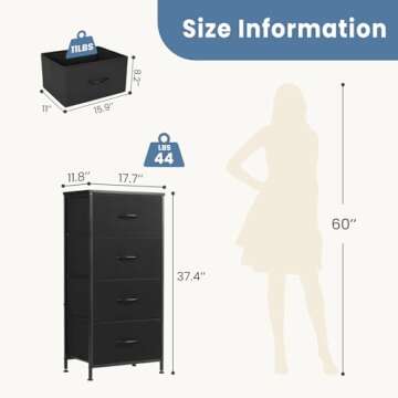 DUMOS Dresser for Bedroom, Storage Organizer Units Furniture, Chest Tower TV Stand with Fabric Bins, Metal Frame, Wooden Top for Nursery, Living Room, Closet