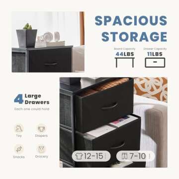 DUMOS Dresser for Bedroom, Storage Organizer Units Furniture, Chest Tower TV Stand with Fabric Bins, Metal Frame, Wooden Top for Nursery, Living Room, Closet