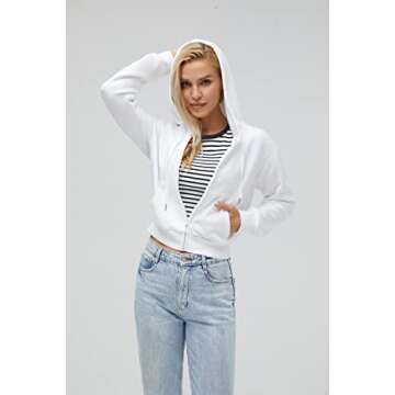 Germinate Cropped Zip Up Hoodie Women White Black Grey Cotton Fleece Zipper Short Crop Sweatshirt Jacket Sweater (as1, alpha, m, regular, regular, White)