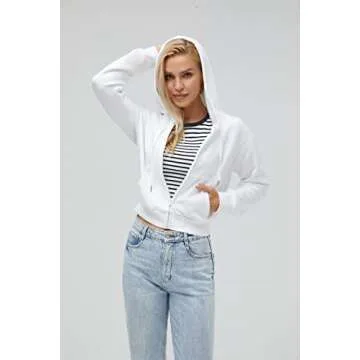 Germinate Cropped Zip Up Hoodie Women White Black Grey Cotton Fleece Zipper Short Crop Sweatshirt Jacket Sweater (as1, alpha, m, regular, regular, White)