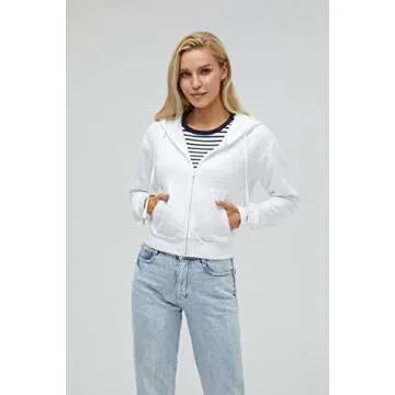 Germinate Cropped Zip Up Hoodie Women White Black Grey Cotton Fleece Zipper Short Crop Sweatshirt Jacket Sweater (as1, alpha, m, regular, regular, White)