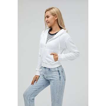 Germinate Cropped Zip Up Hoodie Women White Black Grey Cotton Fleece Zipper Short Crop Sweatshirt Jacket Sweater (as1, alpha, m, regular, regular, White)