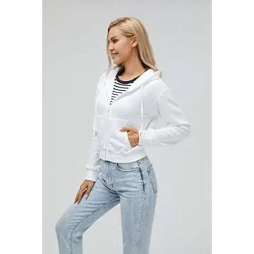 Germinate Cropped Zip Up Hoodie Women White Black Grey Cotton Fleece Zipper Short Crop Sweatshirt Jacket Sweater (as1, alpha, m, regular, regular, White)