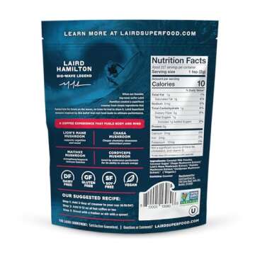 Laird Superfood Non-Dairy Coconut Powder Creamer - Sweet & Creamy + Adaptogens - Superfood Creamer with Functional Mushrooms - Non-GMO, Vegan, 16 oz. Bag, Pack of 1