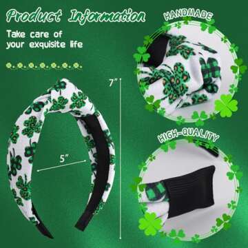 YanJie Knotted Clover Shamrock Headbands - Wide Hair Bands for Women and Girls, St. Patrick's Day Party Gifts
