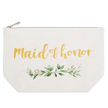 ELEGANTPARK Maid of Honor Bridesmaid Cosmetic Bag Travel Makeup Bag for Women Bridal Shower Gifts Wedding Party Pouch Zipper Canvas