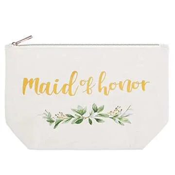 ELEGANTPARK Maid of Honor Bridesmaid Cosmetic Bag Travel Makeup Bag for Women Bridal Shower Gifts Wedding Party Pouch Zipper Canvas
