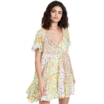 Free People Women's Wildflower Patchwork Mini Dress, Ivory Combo, Print, M