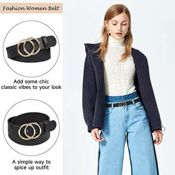 Stylish Faux Leather Women’s Belt with Gold Buckle