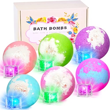 Light Up Bath Bombs with Surprise Inside, 4.23 oz Natural Bath Bombs Gift Set 6 with Essential Oils,...