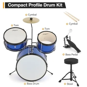 Beginner 3 Piece Kids Drum Set with Cymbals and Pedal