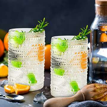 Hobnail Drinking Glasses 13 oz Cocktail Vintage Glassware Old Fashioned Embossed Cups for Beverage, Water, Wine, Beer, Juice, Mixed Drinkware (Clear, 12 Set)