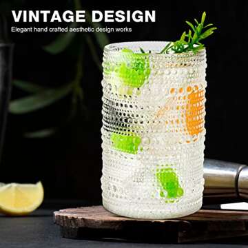 Hobnail Drinking Glasses 13 oz Cocktail Vintage Glassware Old Fashioned Embossed Cups for Beverage, Water, Wine, Beer, Juice, Mixed Drinkware (Clear, 12 Set)