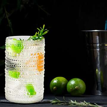 Hobnail Drinking Glasses 13 oz Cocktail Vintage Glassware Old Fashioned Embossed Cups for Beverage, Water, Wine, Beer, Juice, Mixed Drinkware (Clear, 12 Set)