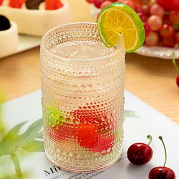 Hobnail Drinking Glasses 13 oz Cocktail Vintage Glassware Old Fashioned Embossed Cups for Beverage, Water, Wine, Beer, Juice, Mixed Drinkware (Clear, 12 Set)