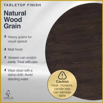 Finch Alfred Round Solid Wood Rustic Dining Table for Farmhouse Kitchen Room Decor, Wooden Trestle Pedestal Base, 46.5" Wide Circular Tabletop, Distressed Dark Brown