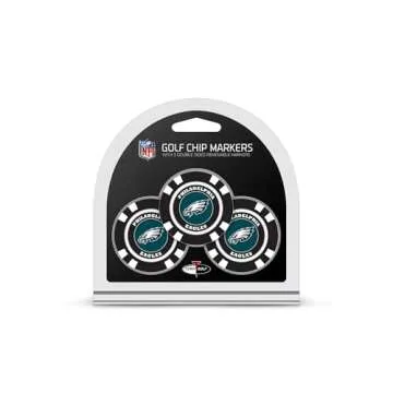 Team Golf NFL Philadelphia Eagles 3 Pack Golf Chip Ball Markers, Poker Chip Size with Pop Out Smalle...