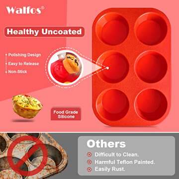 Walfos Silicone Muffin Pan - 6 Cup Non-Stick Silicone Cupcake Pan, Just PoP Out! Food Grade and BPA ...