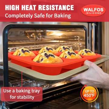 Walfos Silicone Muffin Pan - 6 Cup Non-Stick Silicone Cupcake Pan, Just PoP Out! Food Grade and BPA Free Baking Cups, Perfect for Egg Muffin, Cupcake, Dishwasher Safe (2 Pack Muffin Pan)