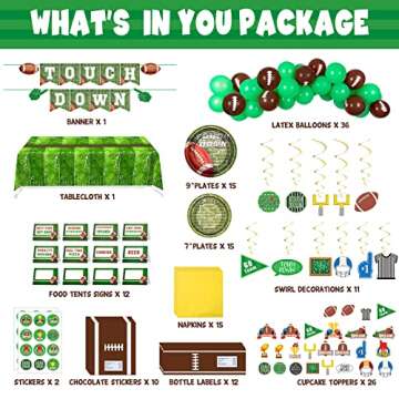 DMIGHT Football Party Supplies, 178 Pcs Set - Balloon, Plate, Cake Toppers, Napkin, Bottle Label, St...