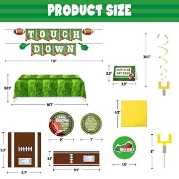 DMIGHT Football Party Supplies, 178 Pcs Set - Balloon, Plate, Cake Toppers, Napkin, Bottle Label, Sticker, Sign, Swirl Decoration, Banner, Tablecloth for Football Birthday Party Gameday Decorations
