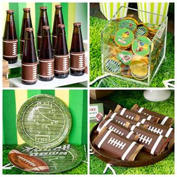 DMIGHT Football Party Supplies, 178 Pcs Set - Balloon, Plate, Cake Toppers, Napkin, Bottle Label, Sticker, Sign, Swirl Decoration, Banner, Tablecloth for Football Birthday Party Gameday Decorations