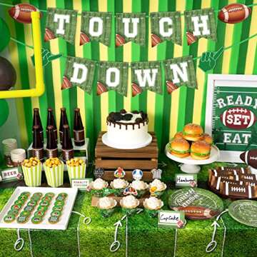 DMIGHT Football Party Supplies, 178 Pcs Set - Balloon, Plate, Cake Toppers, Napkin, Bottle Label, Sticker, Sign, Swirl Decoration, Banner, Tablecloth for Football Birthday Party Gameday Decorations