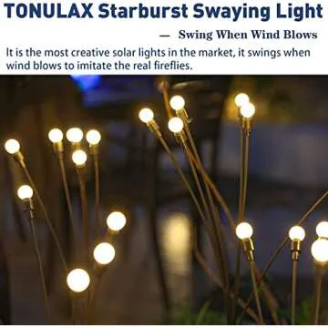 TONULAX Solar Garden Lights - New Upgraded Solar Swaying Light, Sway by Wind, Solar Outdoor Lights, Yard Patio Pathway Decoration, High Flexibility Iron Wire & Heavy Bulb Base, Warm White (4 Pack)