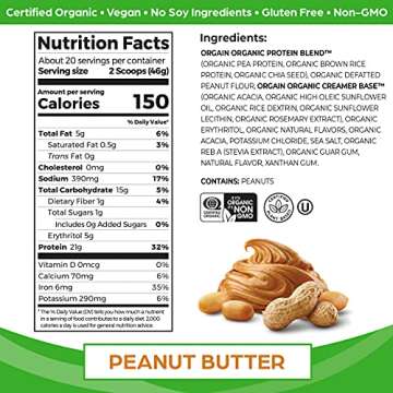 Orgain Organic Vegan Protein Powder (Peanut Butter) & Organic Greens Powder (Berry) - Nutrient-Rich ...