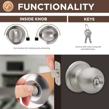 Copper Creek BK2040SS Ball Door Knob, Keyed Entry Function, 1 Pack, in Satin Stainless