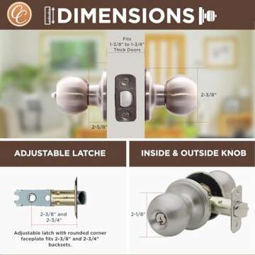 Copper Creek BK2040SS Ball Door Knob, Keyed Entry Function, 1 Pack, in Satin Stainless