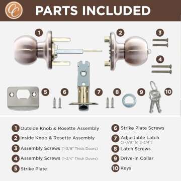 Copper Creek BK2040SS Ball Door Knob, Keyed Entry Function, 1 Pack, in Satin Stainless