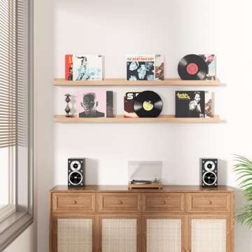 AZSKY 2pc 36in Natural Wood Floating Shelves, Country Rustic Style Wall Shelves for Kids Books, Phot...