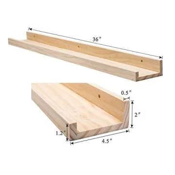 AZSKY 2pc 36in Natural Wood Floating Shelves, Country Rustic Style Wall Shelves for Kids Books, Photo Picture Ledge, Nursery Decor