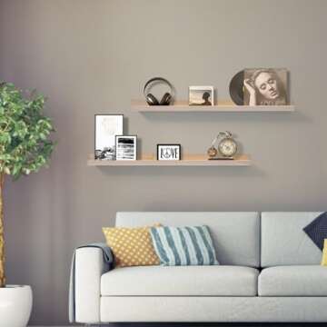 AZSKY 2pc 36in Natural Wood Floating Shelves, Country Rustic Style Wall Shelves for Kids Books, Photo Picture Ledge, Nursery Decor