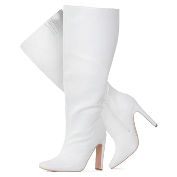 RF ROOM OF FASHION Women's Plus Size Square Toe Knee High Dress Boots (Wide Calf Wide Width) WHITE P...