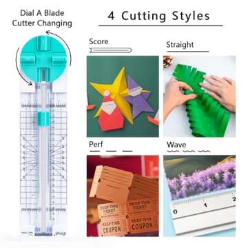 Paper Trimmer Craft Paper Cutter: 4 Style Multi-Function Scrapbooking Tool with Dial Blades of Strai...