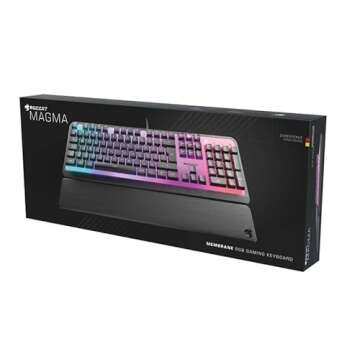 ROCCAT Magma Silent Membrane Switch PC Gaming Keyboard with 5 Zone/10 LED AIMO RGB Top Plate and Detachable Palm Rest - Black