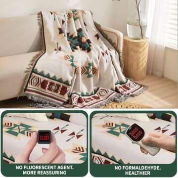 ROOMLIFE Reversible Two-Sided Knitted Sofa Covers Bohemian Couch Cover Blanket Universal Sofa Slipcover Couch Cover for Dogs,71"X 102"