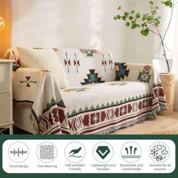 ROOMLIFE Reversible Two-Sided Knitted Sofa Covers Bohemian Couch Cover Blanket Universal Sofa Slipcover Couch Cover for Dogs,71"X 102"