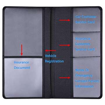 Wisdompro Car Registration and Insurance Documents Holder - Premium PU Leather Vehicle Glove Box Paperwork Wallet Case Organizer for ID, Driver's License, Key Contact Information Cards (Black)